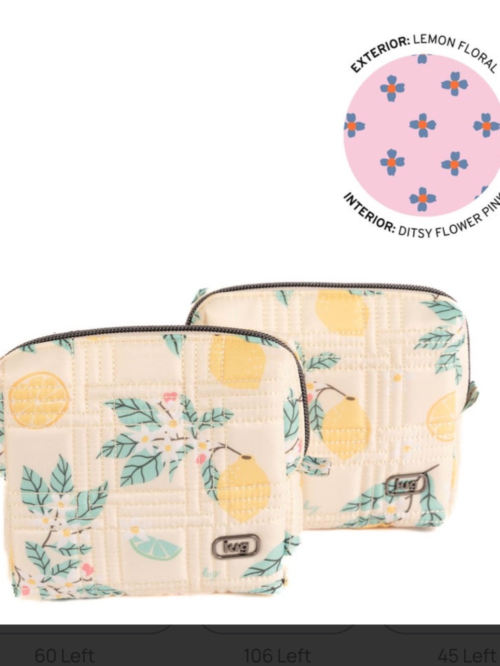 Lug Domino Storage Pouch 2pc Set. Lemon Floral